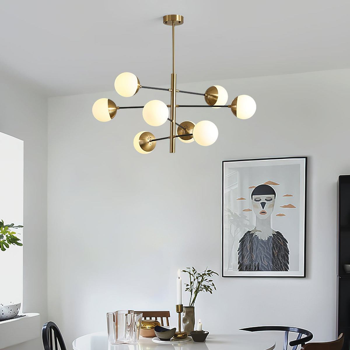 Compass Chandelier – Mid-Century Modern Brass & Glass Branching Chandelier