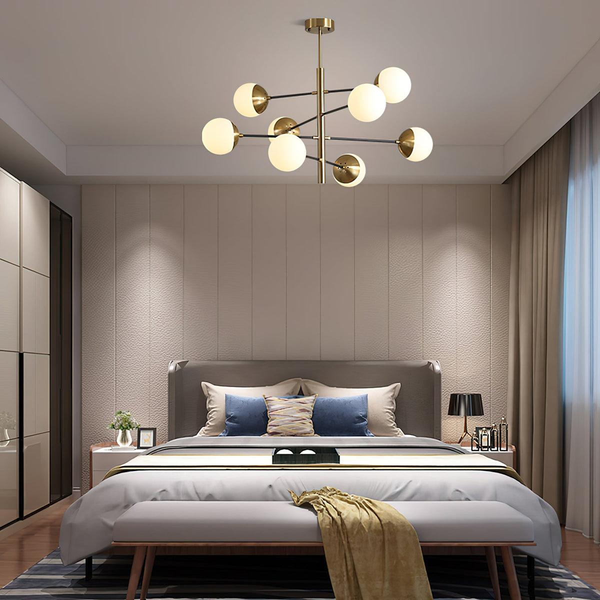 Compass Chandelier – Mid-Century Modern Brass & Glass Branching Chandelier