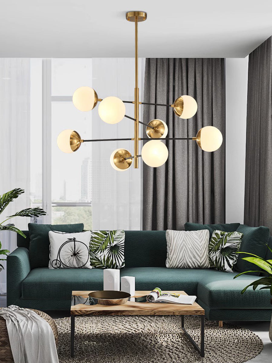 Compass Chandelier – Mid-Century Modern Brass & Glass Branching Chandelier