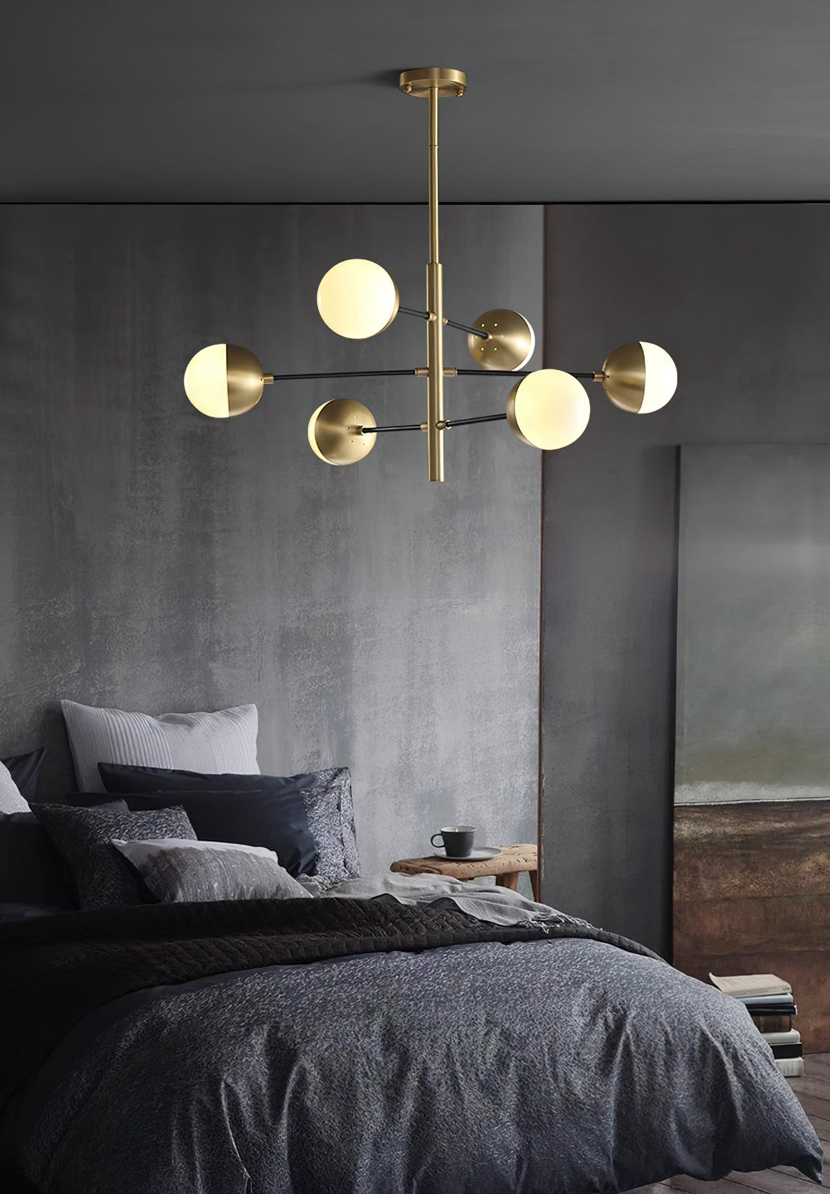 Compass Chandelier – Mid-Century Modern Brass & Glass Branching Chandelier