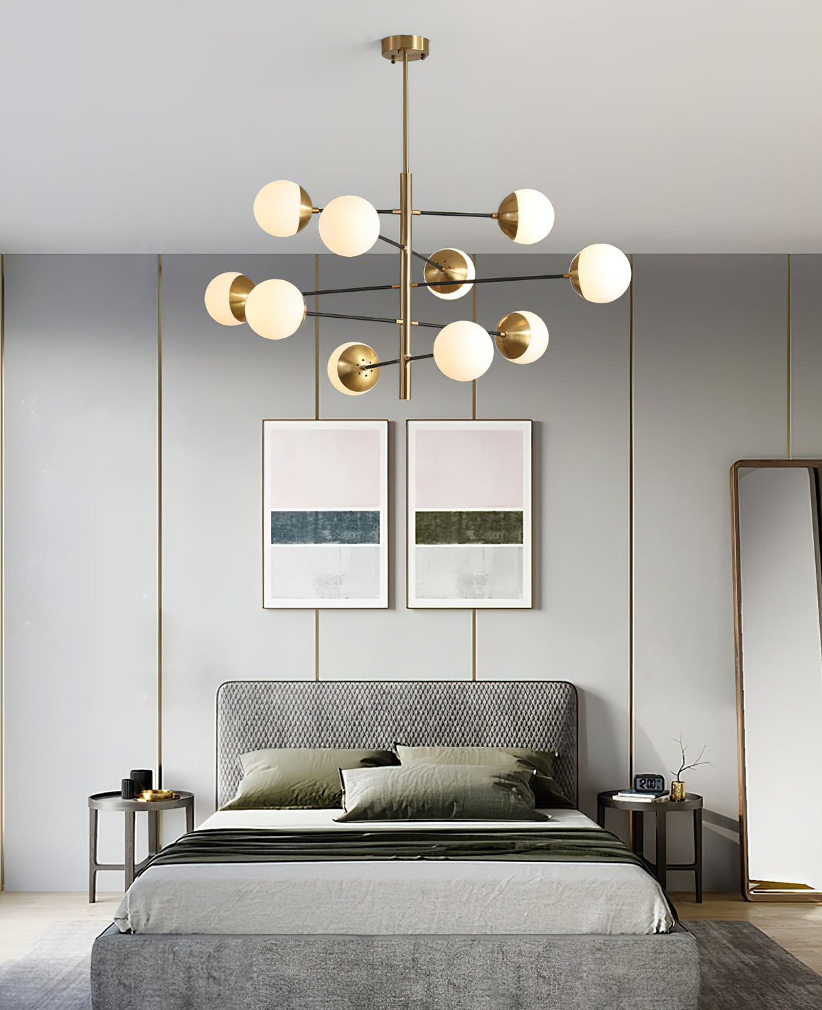 Compass Chandelier – Mid-Century Modern Brass & Glass Branching Chandelier