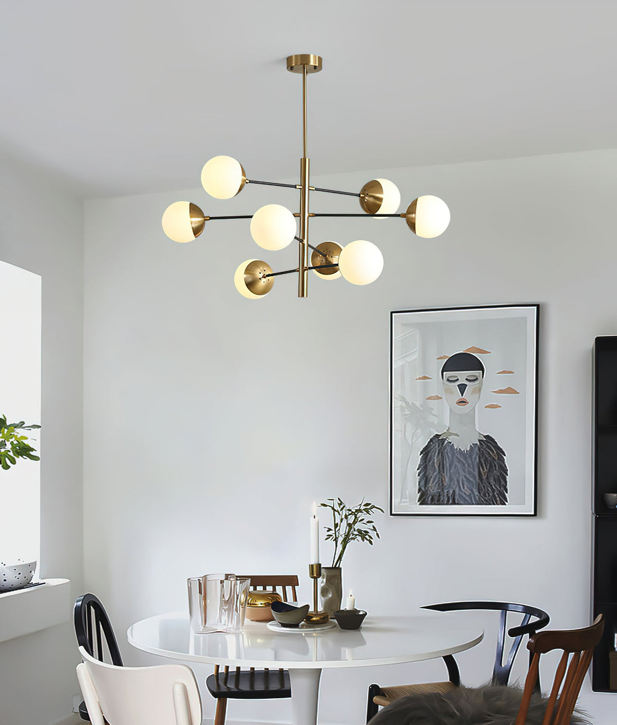 Compass Chandelier – Mid-Century Modern Brass & Glass Branching Chandelier