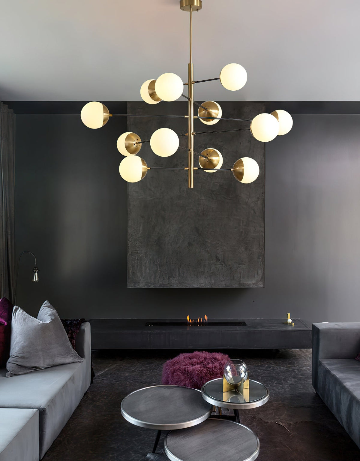 Compass Chandelier – Mid-Century Modern Brass & Glass Branching Chandelier