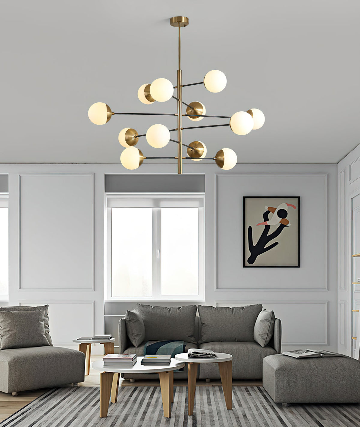 Compass Chandelier – Mid-Century Modern Brass & Glass Branching Chandelier