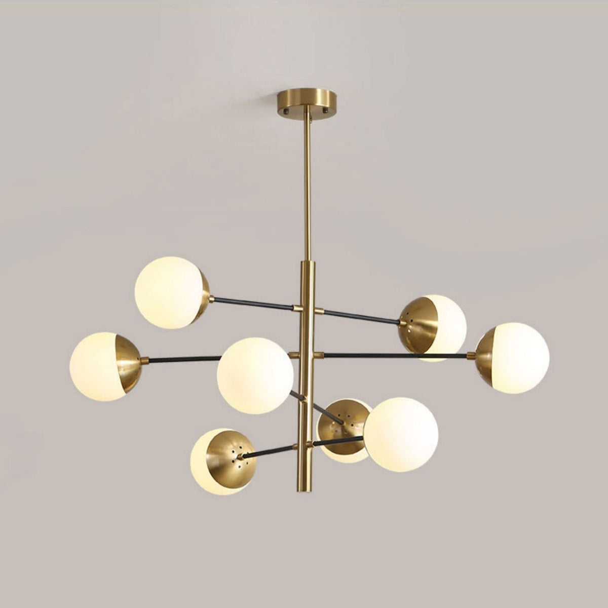 Compass Chandelier – Mid-Century Modern Brass & Glass Branching Chandelier