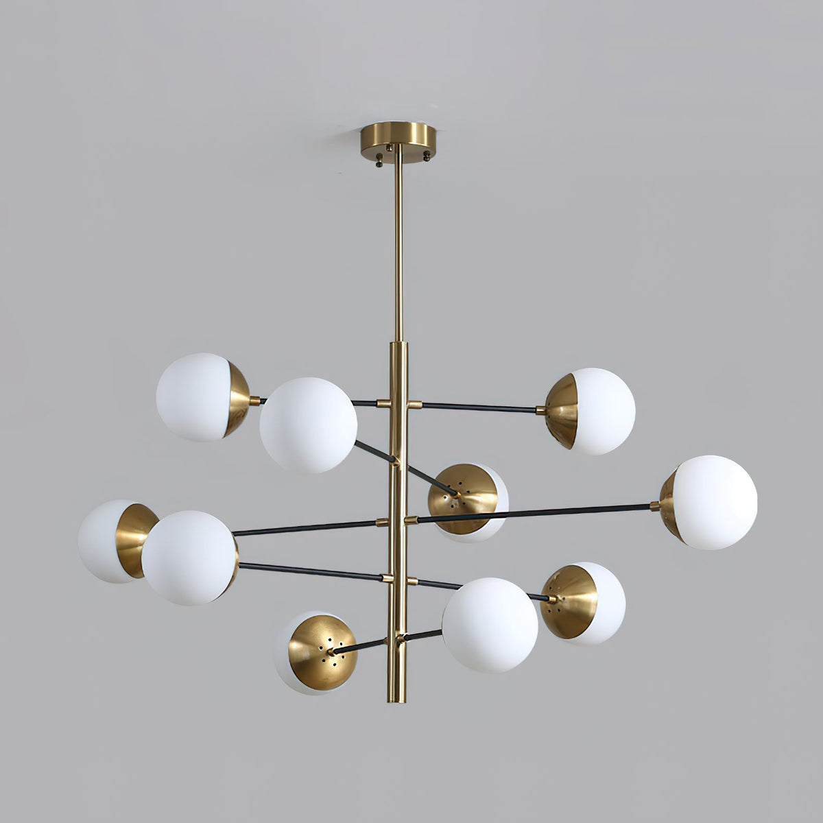 Compass Chandelier – Mid-Century Modern Brass & Glass Branching Chandelier