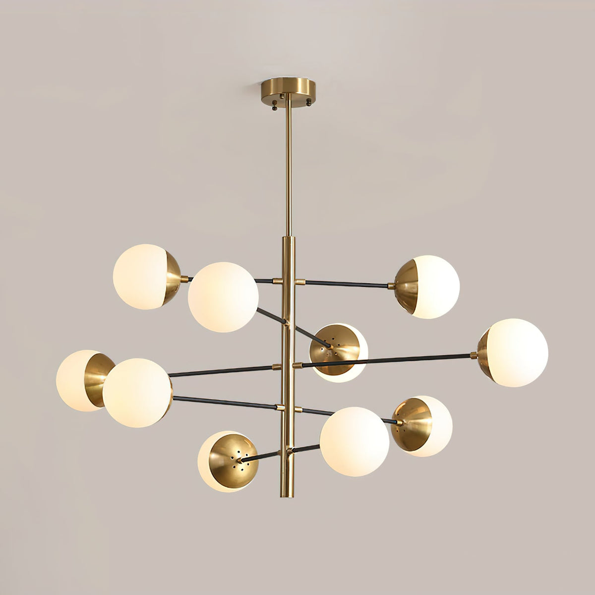 Compass Chandelier – Mid-Century Modern Brass & Glass Branching Chandelier