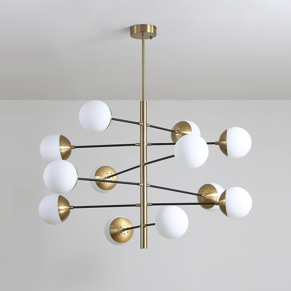 Compass Chandelier – Mid-Century Modern Brass & Glass Branching Chandelier