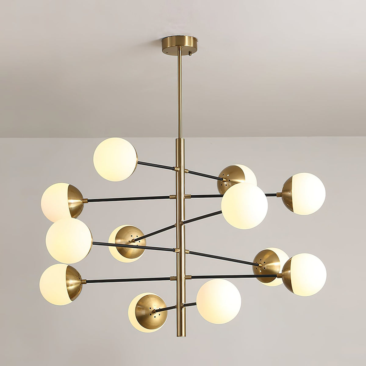 Compass Chandelier – Mid-Century Modern Brass & Glass Branching Chandelier