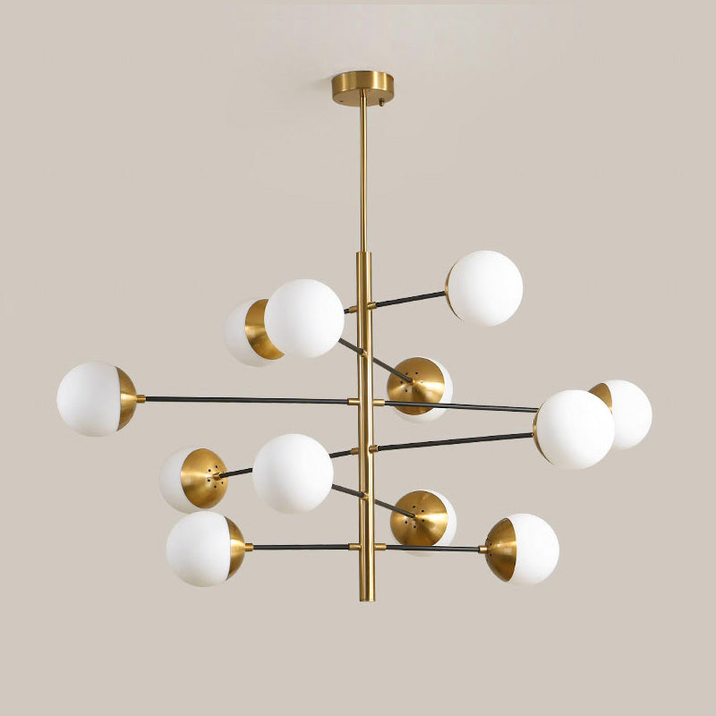 Compass Chandelier – Mid-Century Modern Brass & Glass Branching Chandelier
