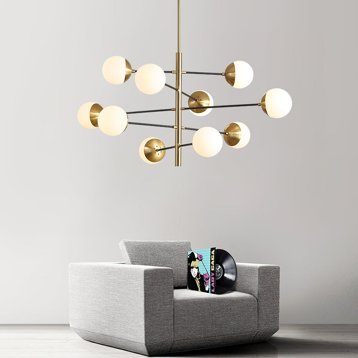 Compass Chandelier – Mid-Century Modern Brass & Glass Branching Chandelier