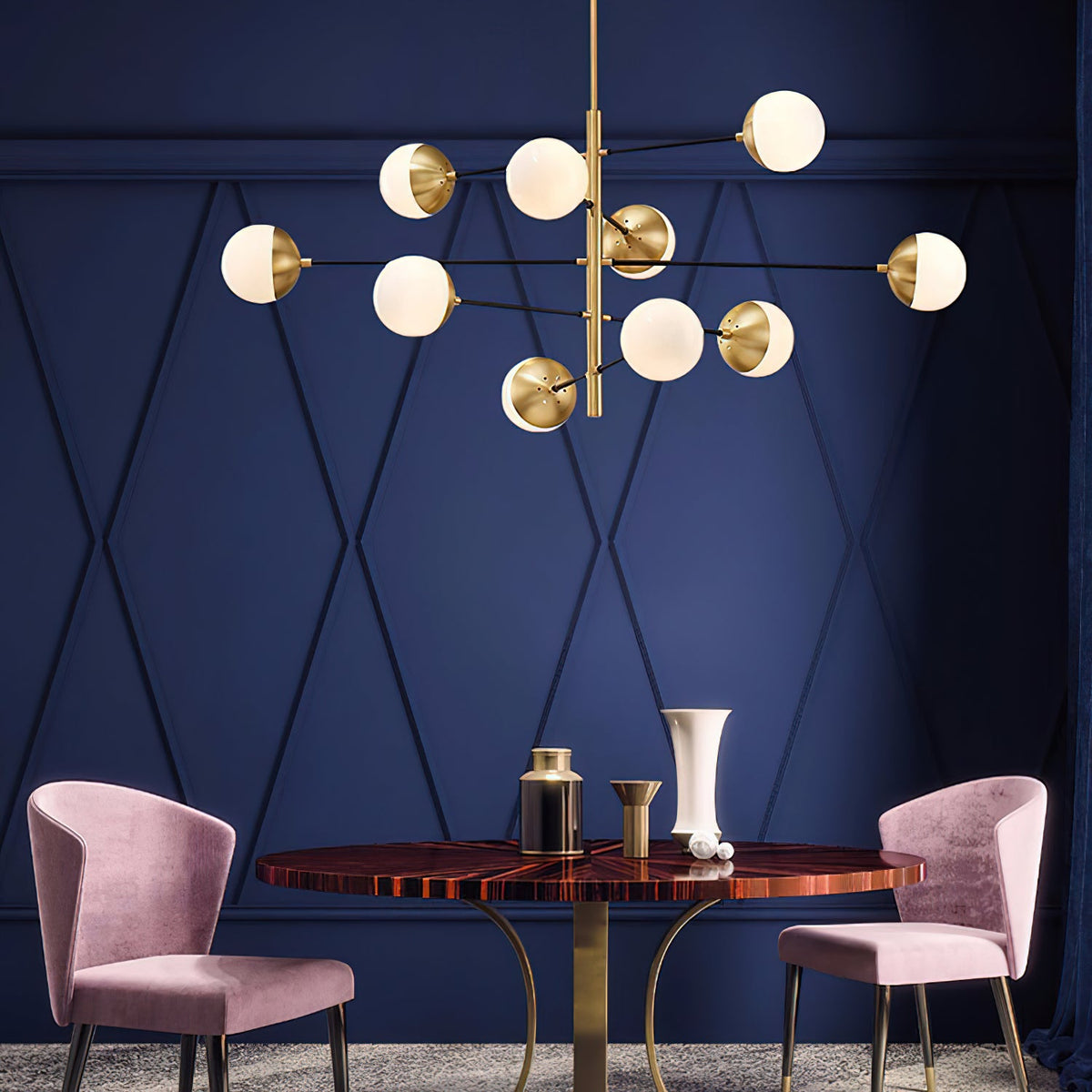 Compass Chandelier – Mid-Century Modern Brass & Glass Branching Chandelier