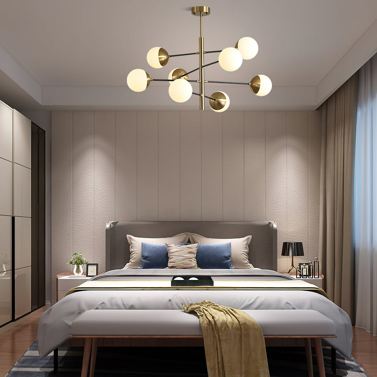 Compass Chandelier – Mid-Century Modern Brass & Glass Branching Chandelier