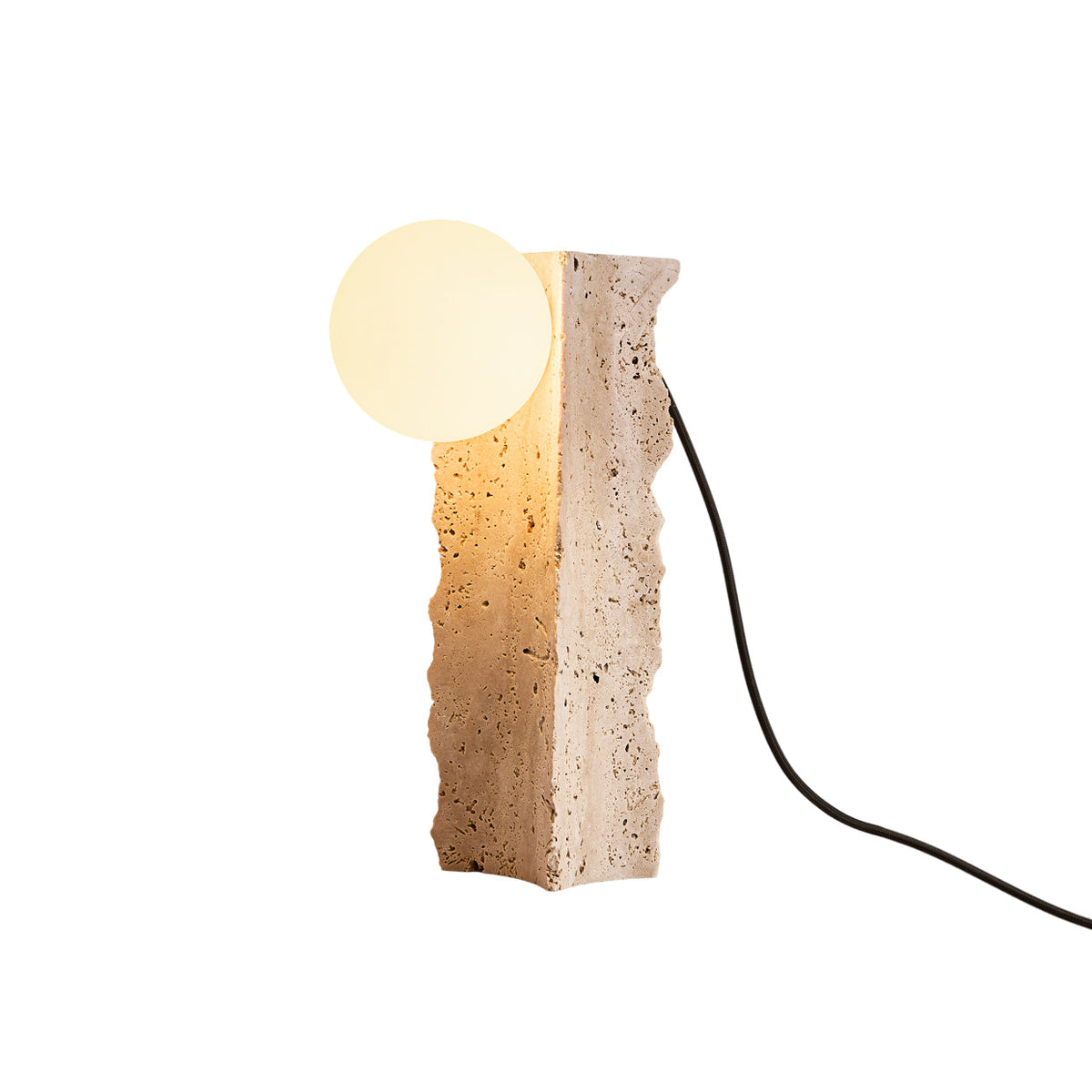 Conduit Travertine Table Lamp – Minimalist Natural Travertine & Glass Accent Lamp