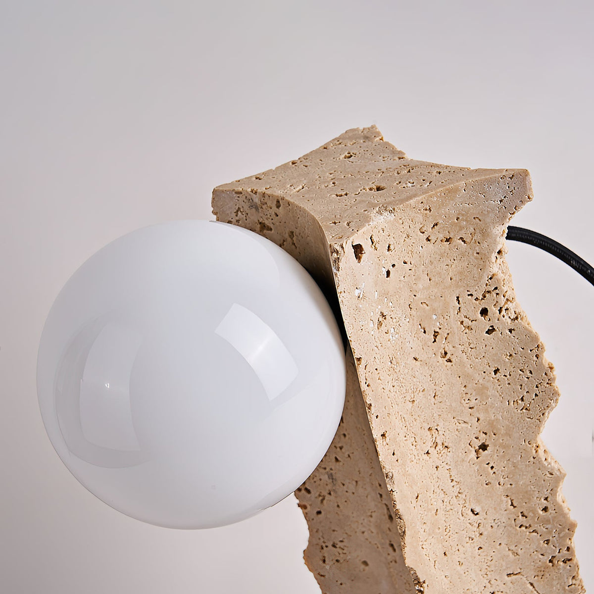 Conduit Travertine Table Lamp – Minimalist Natural Travertine & Glass Accent Lamp