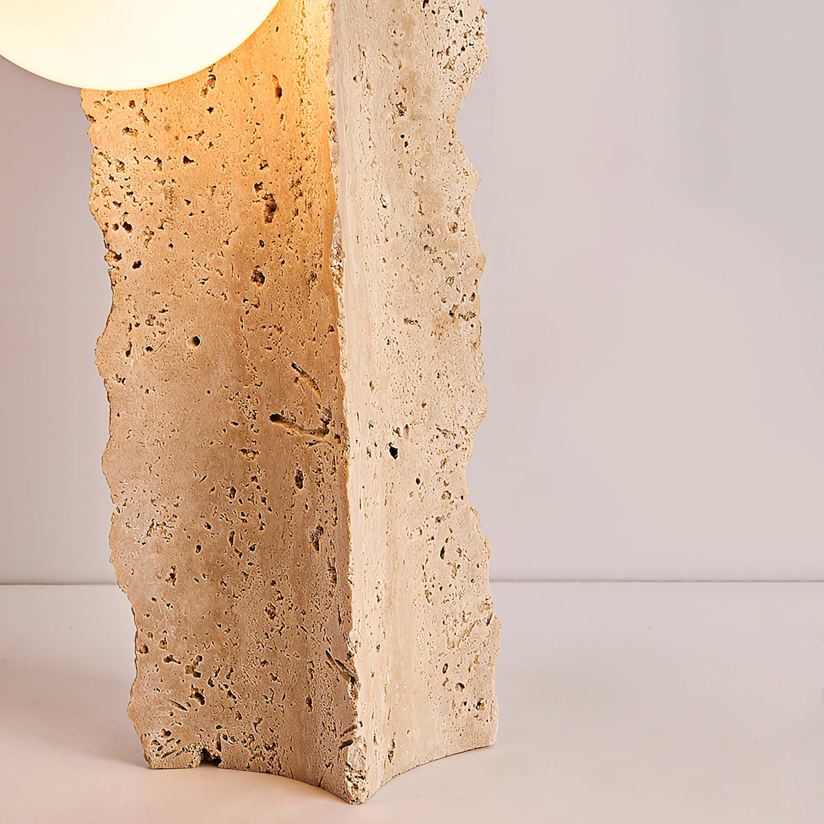 Conduit Travertine Table Lamp – Minimalist Natural Travertine & Glass Accent Lamp