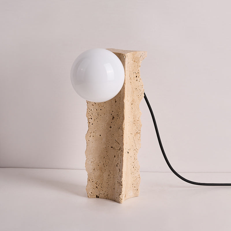 Conduit Travertine Table Lamp – Minimalist Natural Travertine & Glass Accent Lamp