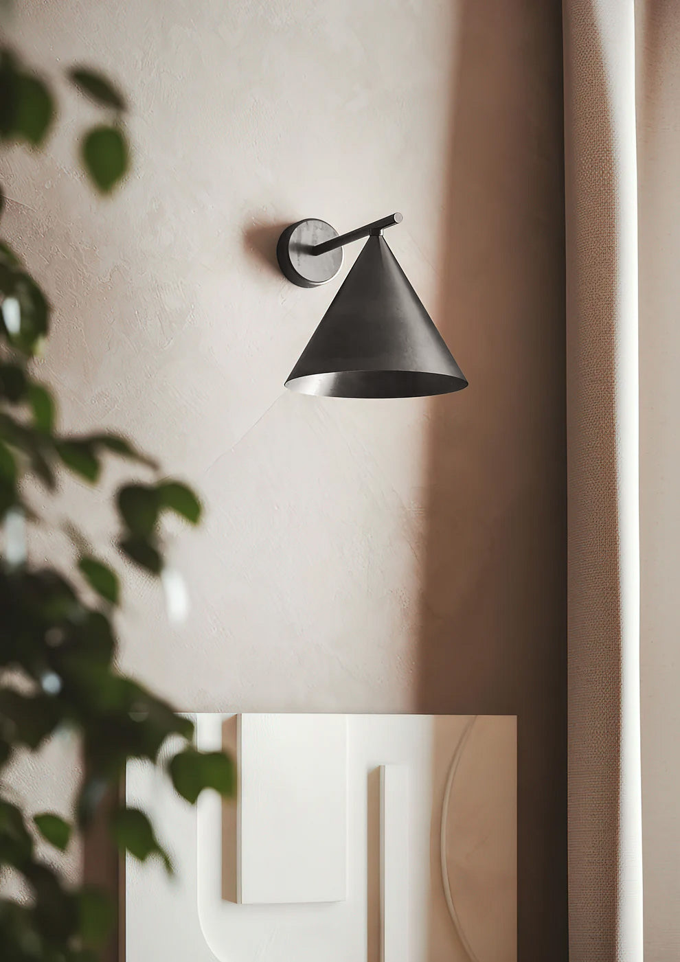 Cone Wall Lamp – Geometric Metal & Gold Leaf LED Cone Sconce