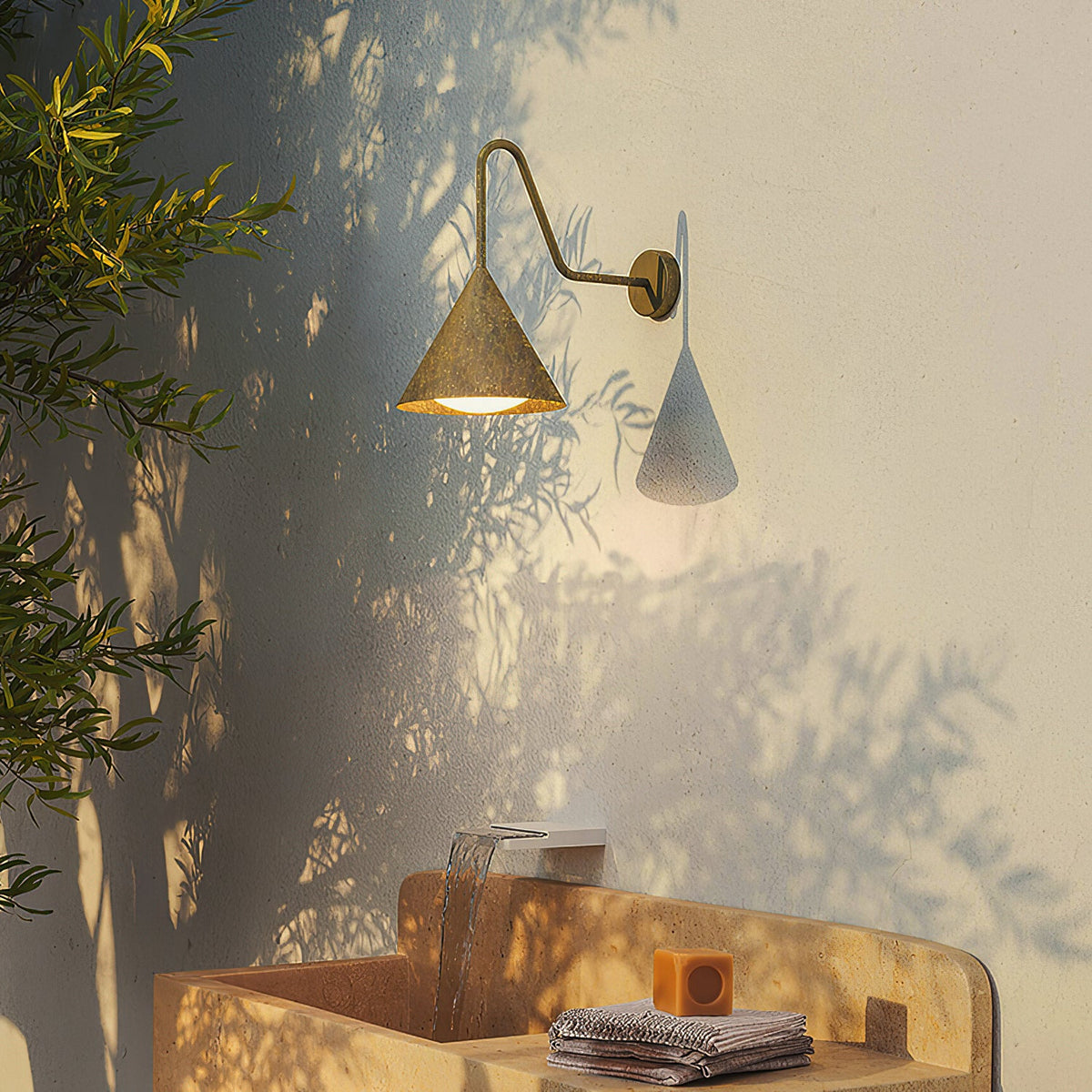 Cone Wall Lamp – Geometric Metal & Gold Leaf LED Cone Sconce