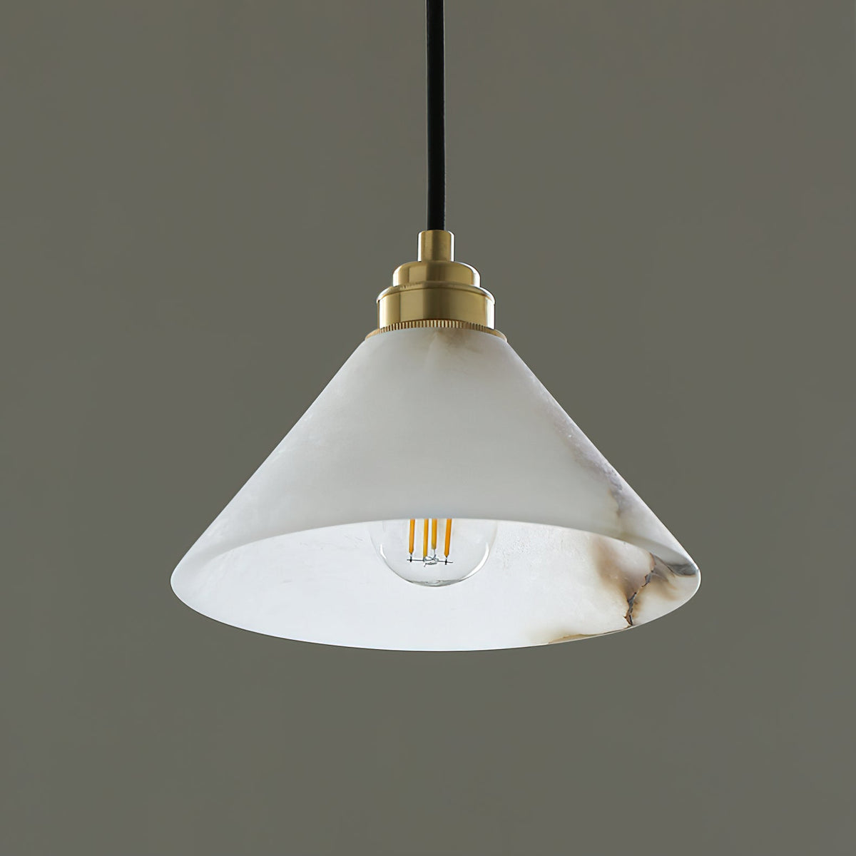 Conical Brass Alabaster Pendant Lamp – Matte Alabaster & Brass Cone Pendant