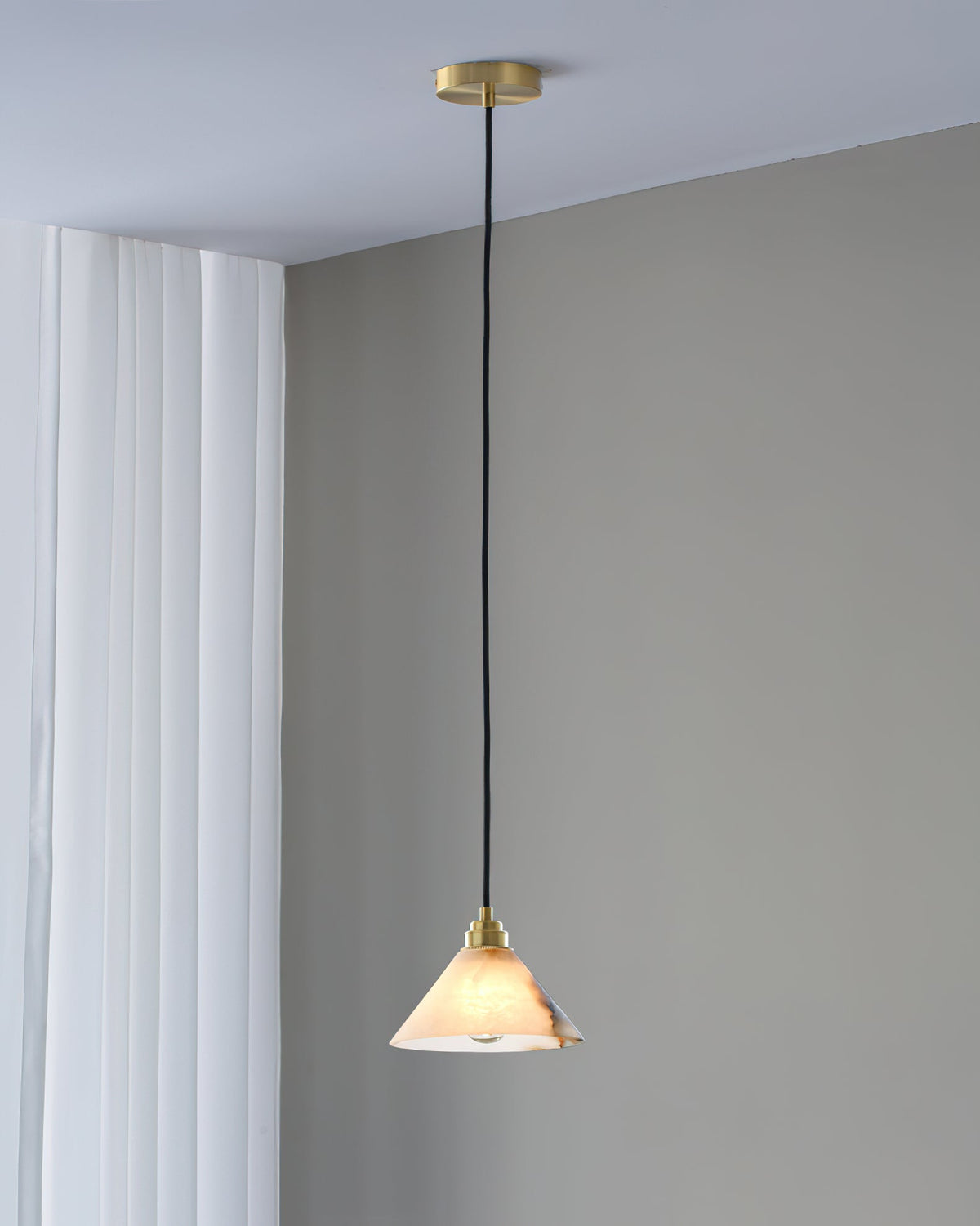 Conical Brass Alabaster Pendant Lamp – Matte Alabaster & Brass Cone Pendant