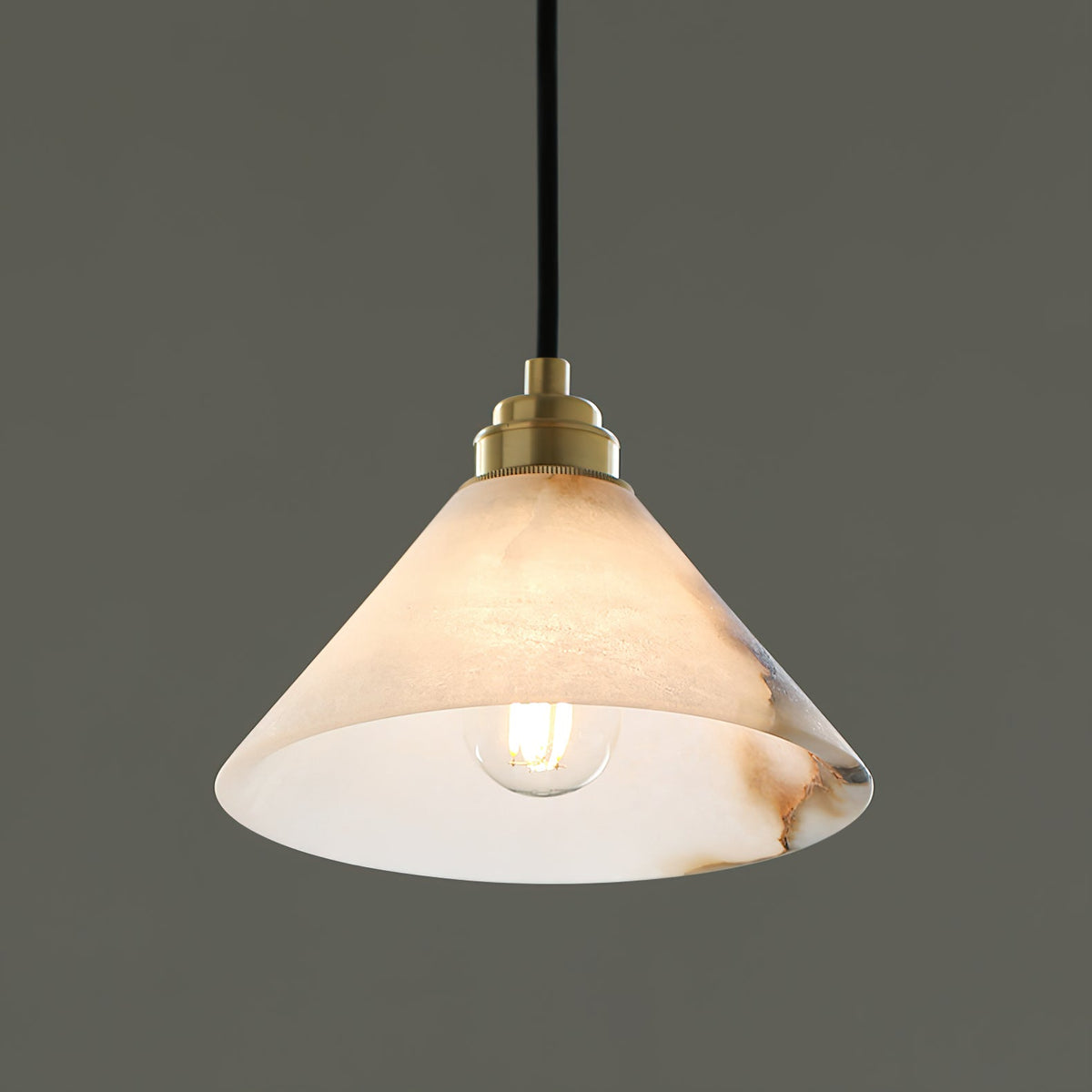 Conical Brass Alabaster Pendant Lamp – Matte Alabaster & Brass Cone Pendant