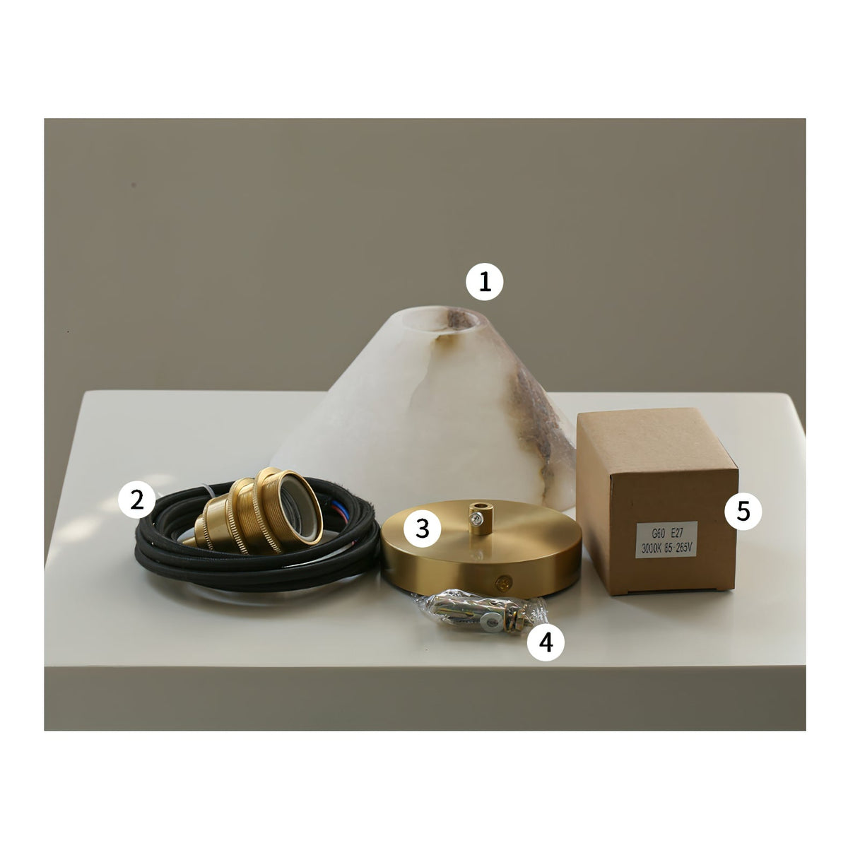 Conical Brass Alabaster Pendant Lamp – Matte Alabaster & Brass Cone Pendant