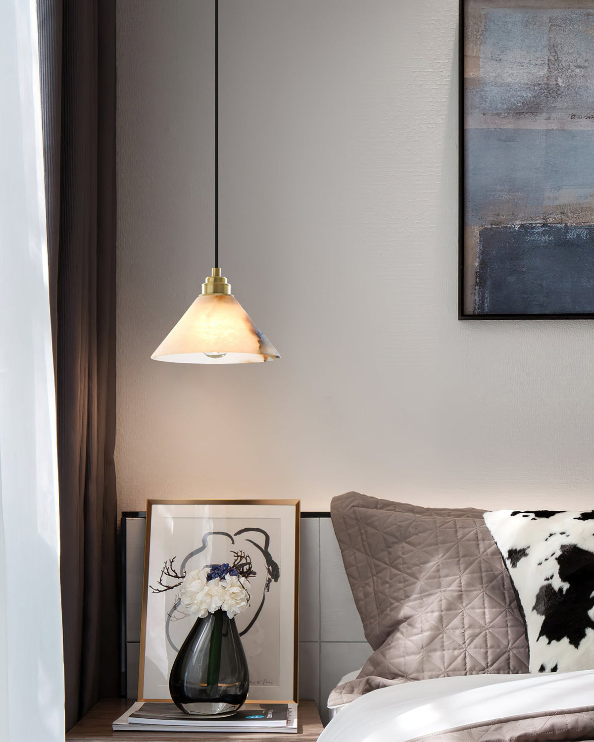 Conical Brass Alabaster Pendant Lamp – Matte Alabaster & Brass Cone Pendant