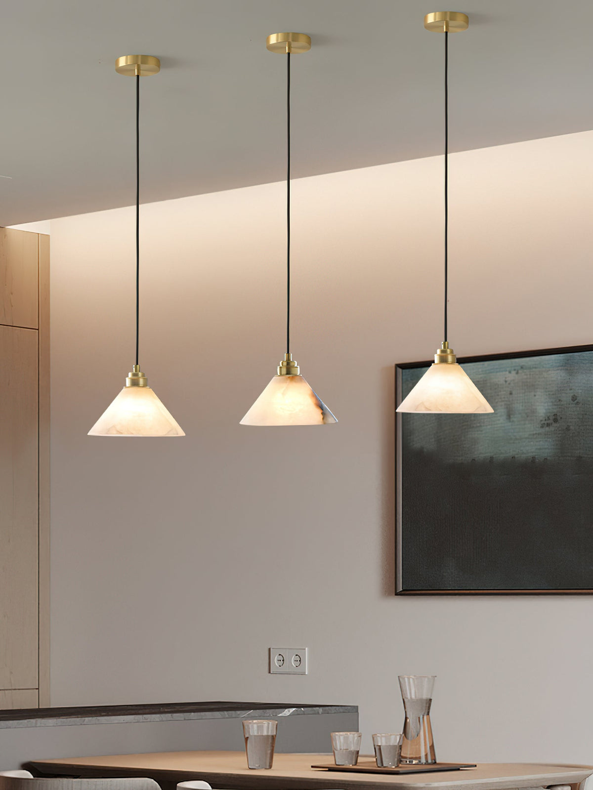 Conical Brass Alabaster Pendant Lamp – Matte Alabaster & Brass Cone Pendant