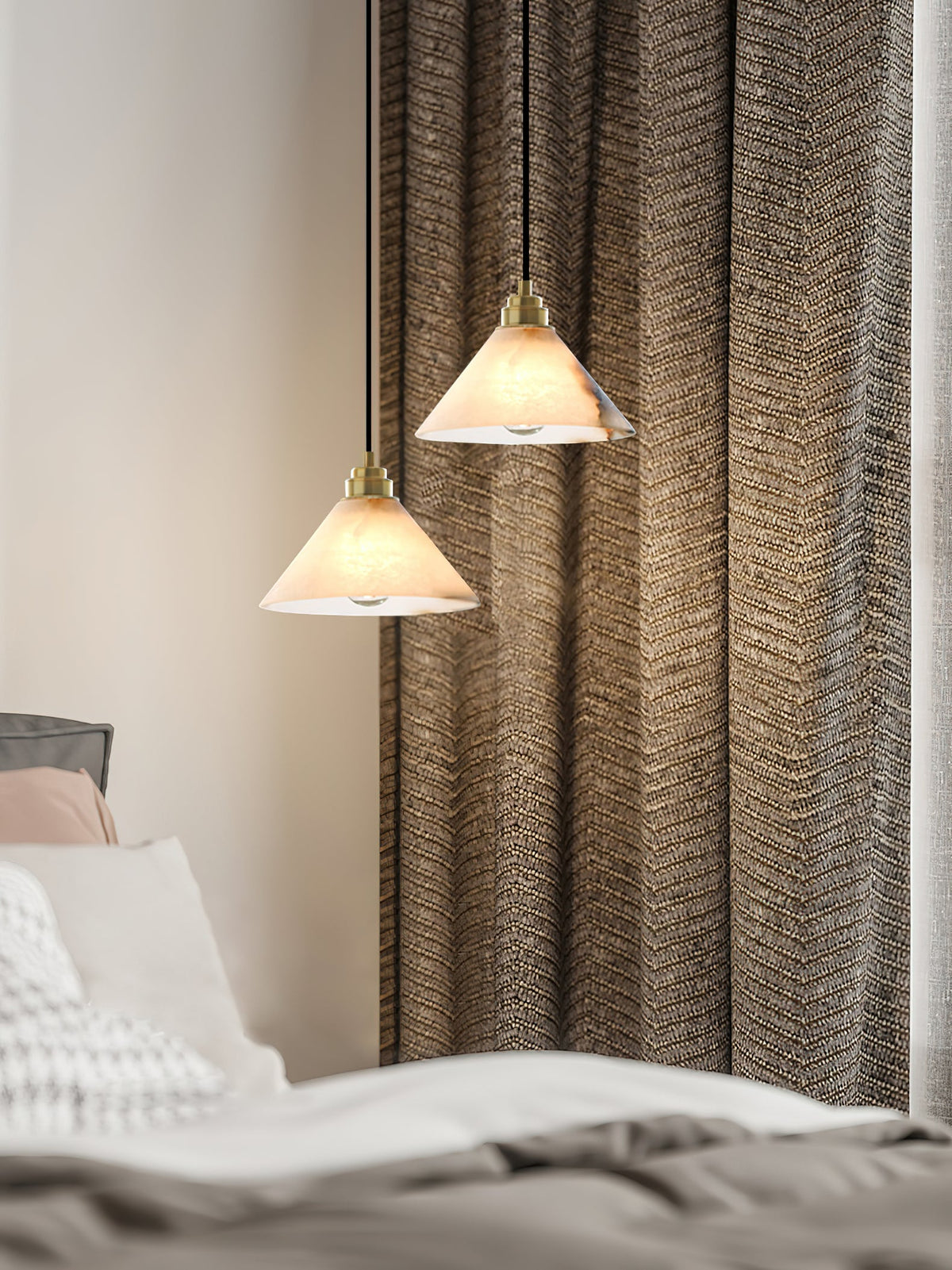 Conical Brass Alabaster Pendant Lamp – Matte Alabaster & Brass Cone Pendant