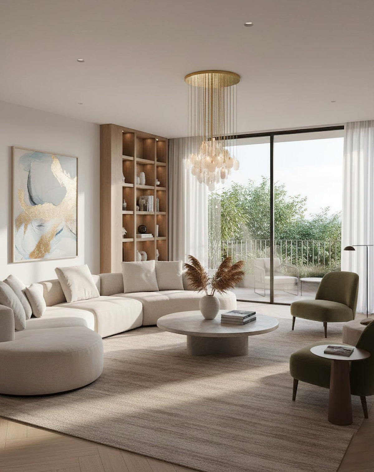 Allure Alabaster Chandelier – Cascade Stainless Steel & Natural Stone Statement Chandelier