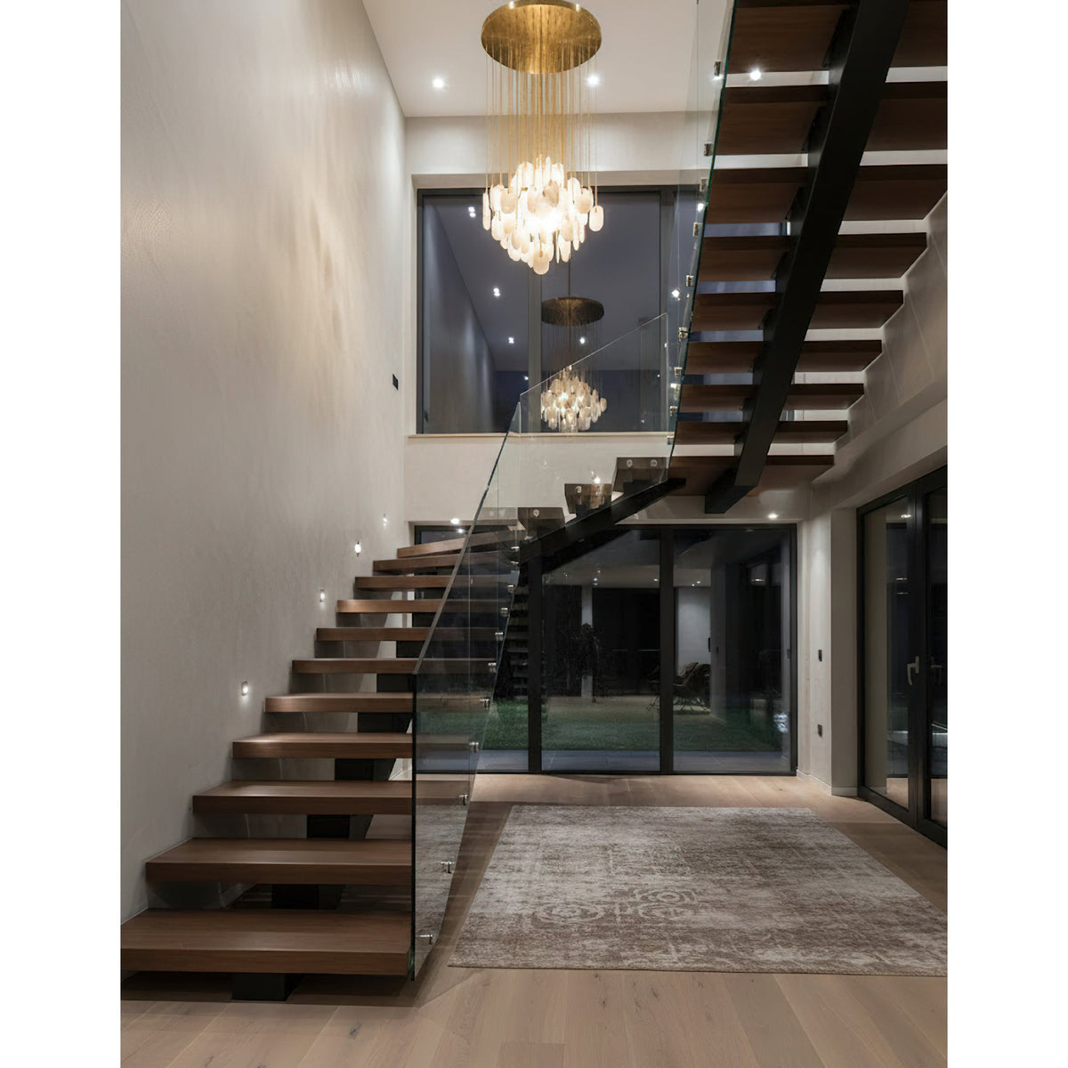 Allure Alabaster Chandelier – Cascade Stainless Steel & Natural Stone Statement Chandelier