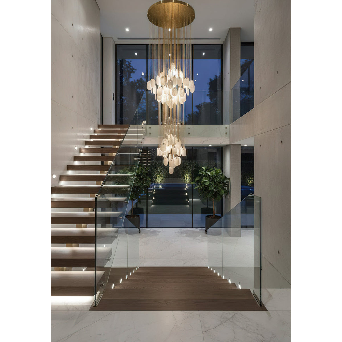 Allure Alabaster Chandelier – Cascade Stainless Steel & Natural Stone Statement Chandelier