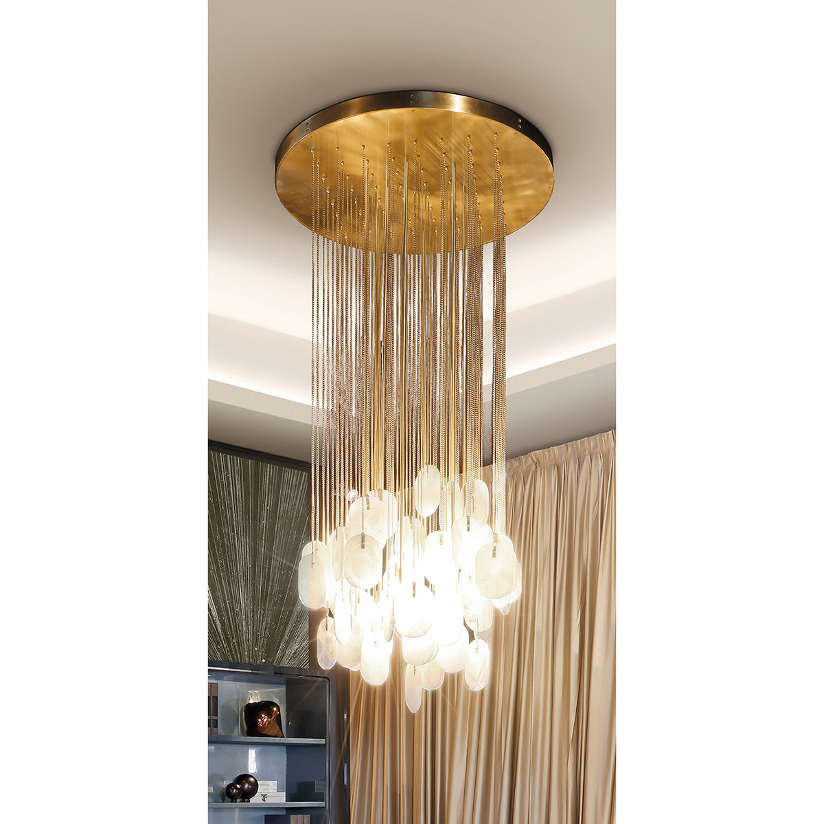 Allure Alabaster Chandelier – Cascade Stainless Steel & Natural Stone Statement Chandelier