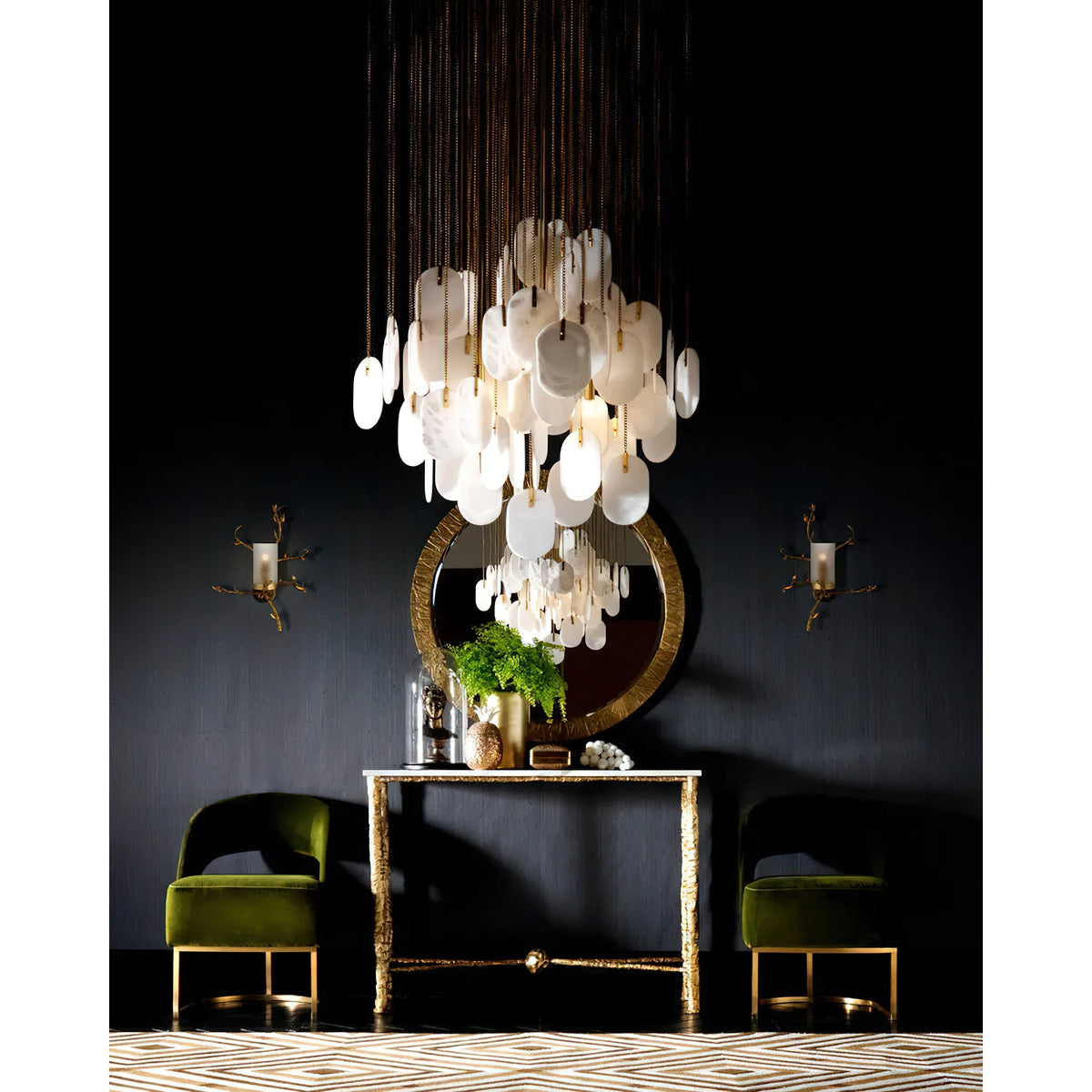 Allure Alabaster Chandelier – Cascade Stainless Steel & Natural Stone Statement Chandelier
