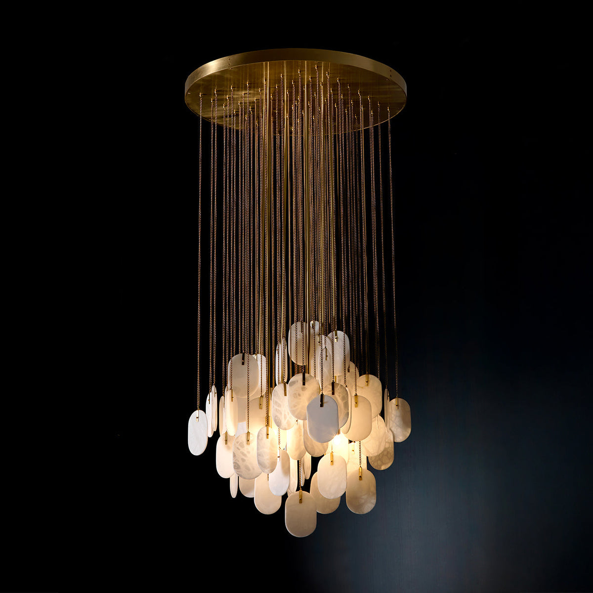 Allure Alabaster Chandelier – Cascade Stainless Steel & Natural Stone Statement Chandelier