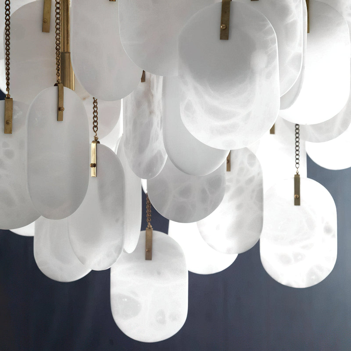 Allure Alabaster Chandelier – Cascade Stainless Steel & Natural Stone Statement Chandelier