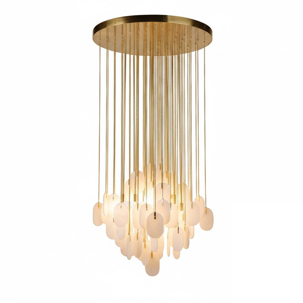 Allure Alabaster Chandelier – Cascade Stainless Steel & Natural Stone Statement Chandelier