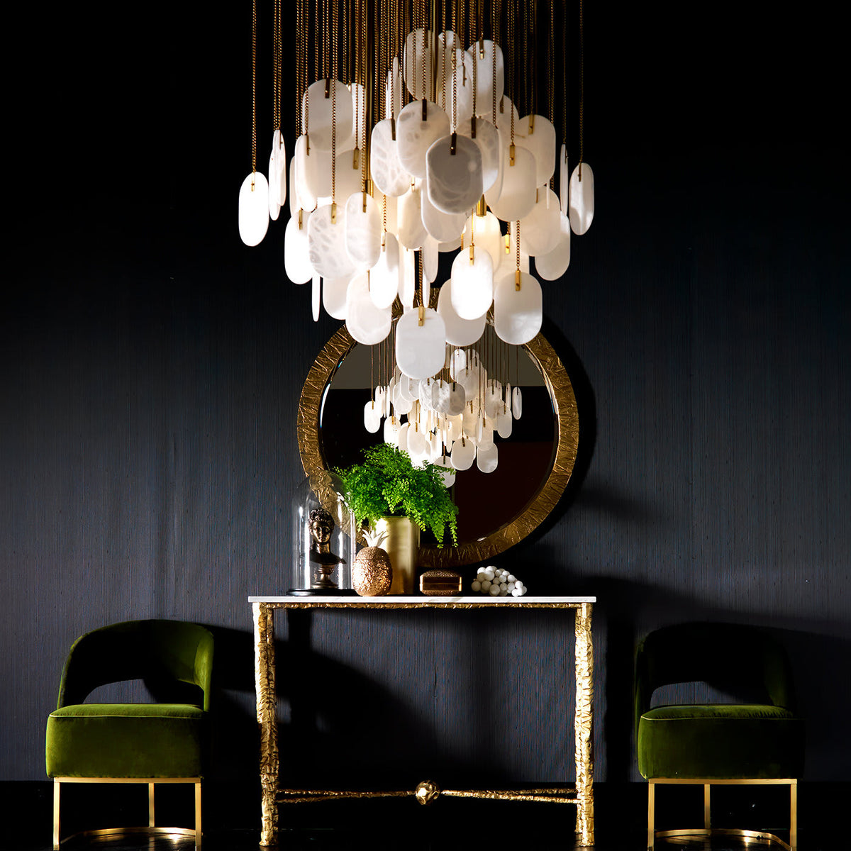 Allure Alabaster Chandelier – Cascade Stainless Steel & Natural Stone Statement Chandelier