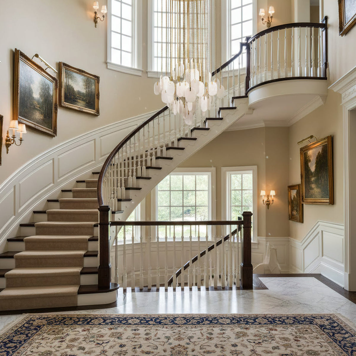 Allure Alabaster Chandelier – Cascade Stainless Steel & Natural Stone Statement Chandelier