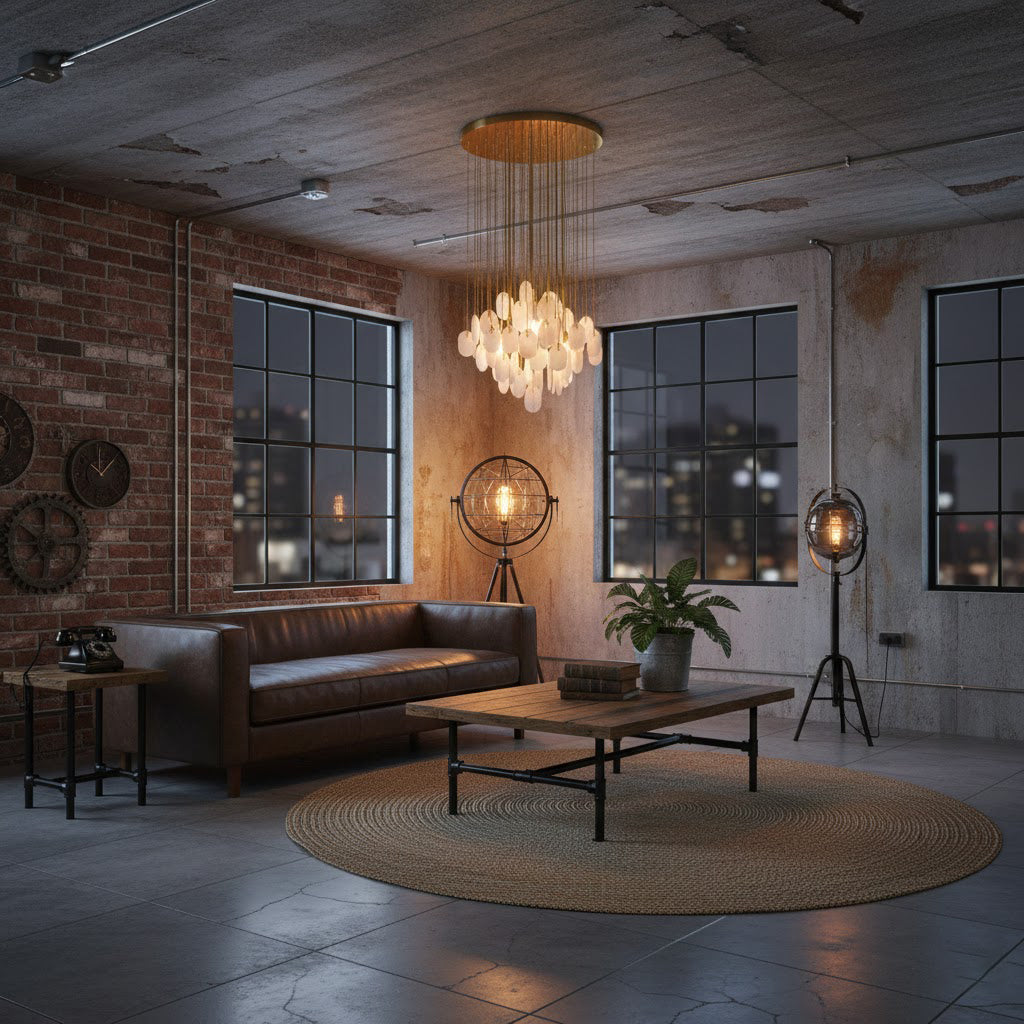 Allure Alabaster Chandelier – Cascade Stainless Steel & Natural Stone Statement Chandelier