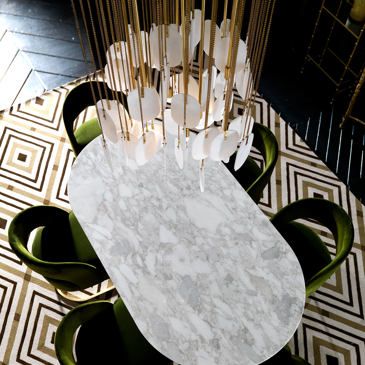 Allure Alabaster Chandelier – Cascade Stainless Steel & Natural Stone Statement Chandelier