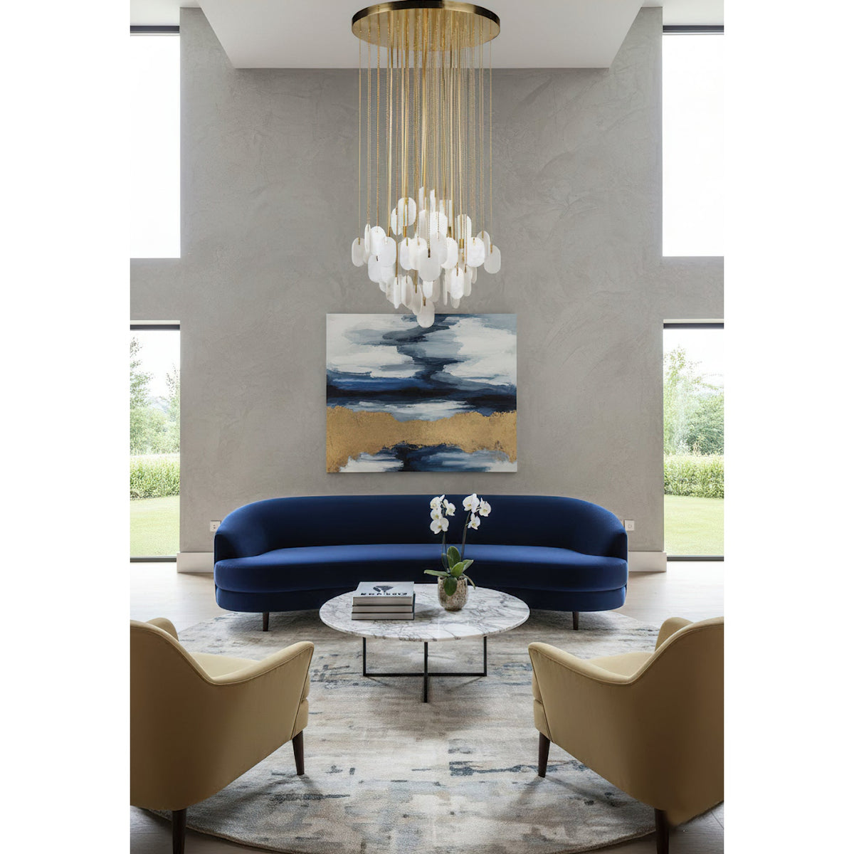 Allure Alabaster Chandelier – Cascade Stainless Steel & Natural Stone Statement Chandelier