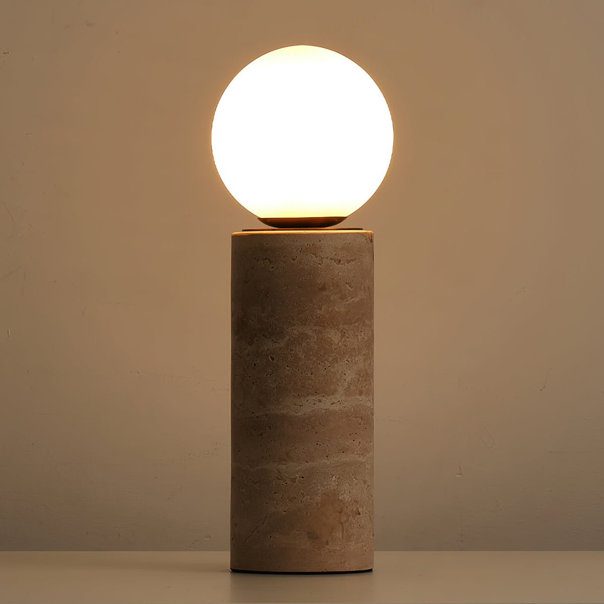 Core Travertine Table Lamp – Minimalist Natural Travertine & Glass Accent Lamp