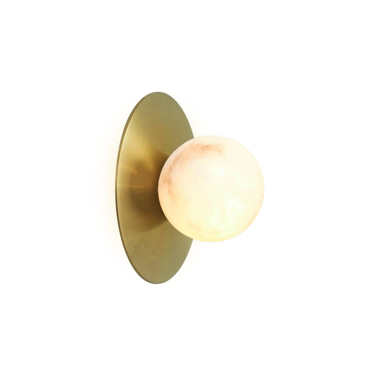 Corona Round Alabaster Sconce – Circular Natural Alabaster & Brass Wall Light