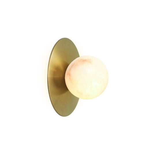 Corona Round Alabaster Sconce – Circular Natural Alabaster & Brass Wall Light
