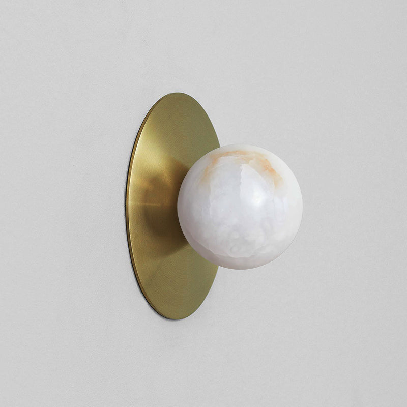 Corona Round Alabaster Sconce – Circular Natural Alabaster & Brass Wall Light
