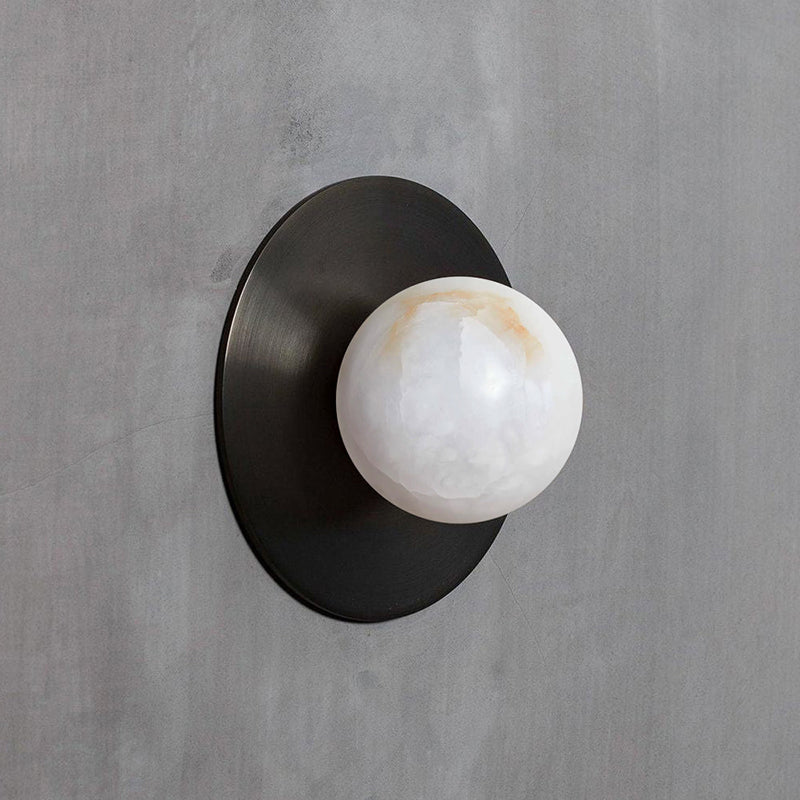 Corona Round Alabaster Sconce – Circular Natural Alabaster & Brass Wall Light