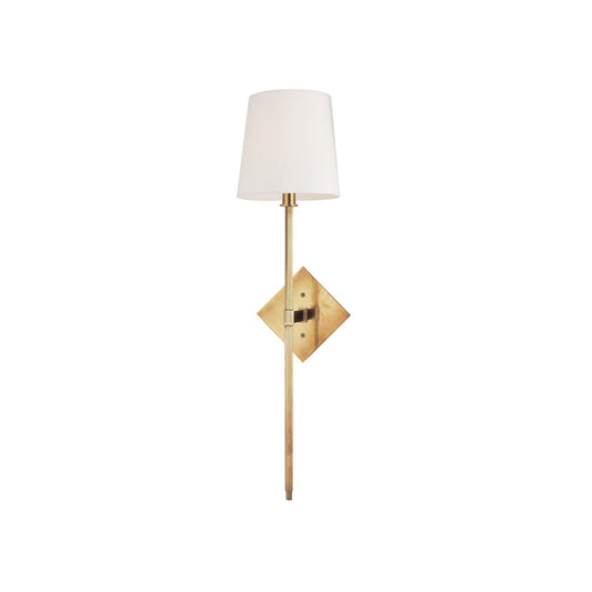Cortland Wall Lamp – Geometric Brass Sconce with Fabric Shade
