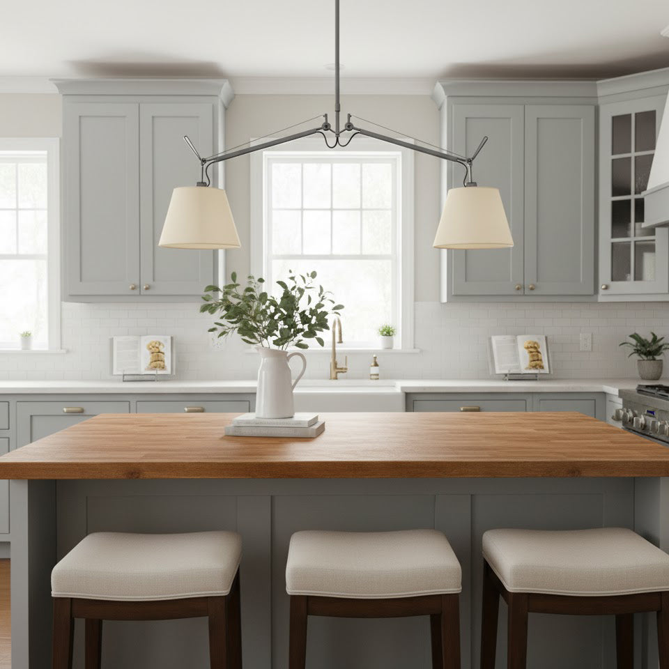 Costanza Pendant Lamp – Architectural Aluminum Suspended Light with Parchment Shade